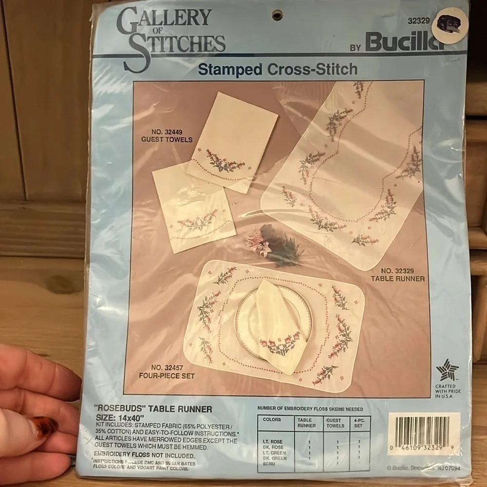 Bucilla Stamped Cross Stitch Table Runner “Rosebuds” New 40” x 14” Floral